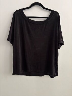 We The Free Free People Open Crossover Back Slouchy Tee Black Small Oversized